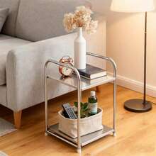 Modern Stainless Steel Storage Rack, No Assembly Required Open Bedside Table With Storage Space, Space-Saving Multi-Functional Home Organizer, No Power Needed, Suitable For Sofa Side And Kitchen Practical Storage Rack - Multicolor - View 6
