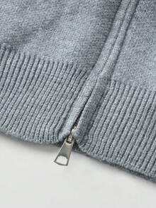 Women's Oversized Soft Knit Cardigan Sweater With Large Fur Collar, Slimming Fit, Autumn/Winter - Grey - View 6