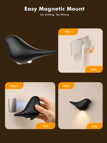 1Pc Bird‑Shaped Motion Sensor LED Wall Sconce, Cordless Rechargeable Stick‑On Night Light, Dusk‑To‑Dawn Induction Lamp, Minimalist Decorative Wireless Wall Lighting Fixture For Hallway, Staircase, Closet, Bathroom - Normal - View 9