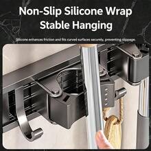1 Wall‑Mount Mop Broom Holder, Adjustable Hooks Cleaning Tool Organizer Rack, Space‑Saving Storage For Bathroom Kitchen Garage Laundry Garden, Heavy‑Duty Household Storage Solution - Multicolor - View 5