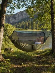 1pc Camping Hammock With Built‑In Mosquito Bug Net, Portable Lightweight Parachute Nylon Hanging Bed, Anti‑Insect Hammock Tent With Side Storage Pocket, Outdoor Swing Bed For Hiking, Backpacking, Garden Backyard Camping Use - Mosquito Net Hammock - View 2