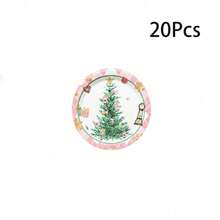 10/20/50入 粉色水彩聖誕圓形紙盤 7英吋與9英吋，士兵人偶與芭蕾舞者圖案一次性晚餐盤，馬卡龍色系節日派對用品，適用聖誕家庭聚會、冬季假期、嬰兒洗禮、生日派對 - 多色 - 查看 12