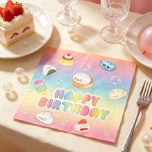 20/40pcs Cute Cartoon Food Themed Birthday Paper Napkins, 16.5cm Size, Gradient Color Design, Suitable For Dumplings, Buns, Sushi, Ice Cream And Other Food Shapes. Disposable Napkins For Birthday Party Table Decoration Design - View 7