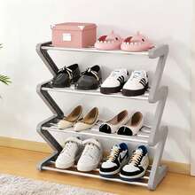 1pc Z-Shaped 4-Tier Shoe Rack, Metal Tube Shoe Storage Rack, Space-Saving Multi-Layer Shoe Organizer, Sturdy Open Shoe Rack, Compact Shoe Storage Rack, Suitable For Entryway, Closet, Bedroom Home Storage - Multicolor - View 11