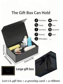 1 Set Black Gift Box Set With Magnetic Lid, Includes Gift Box, Greeting Card And Ribbon, Suitable For Gifts, Bridesmaid Gifts, Groomsman Gifts, Birthday Gifts, Christmas Gifts, Clothing Packaging, Exquisite Box Design, High-End Birthday Gift Packaging - Black - View 4