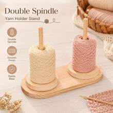 Rotatable Wooden Yarn Spindle Holder With Flower Shape Base, Handcraft Wool Thread Storage Stand, Yarn Ball Organizer Dispenser, Tabletop Sewing Accessory For Knitting, Crochet, Embroidery And Various Handmade DIY Projects - Dual Axis - View 3