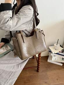 Large Capacity Retro Elegant Practical Texture Tote Bag, Stylish, Simple And Atmospheric Style, Suitable For Friends' Gatherings And Dates. - Brown - View 4
