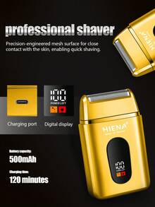 HIENA Portable Electric Shaver For Men, Reciprocating Foil Razor With Digital Power Display, USB Rechargeable Cordless Beard Trimmer, Mini Pocket Travel Shaver, Men Grooming Tool, Ideal Gift For Him - Gold - View 3