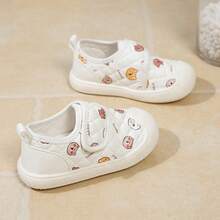 Infant White Cartoon Bear Walking Shoes Quilted Diamond Pattern Hook & Loop Closed Toe Anti-Collision Baby Casual Shoes - White - View 2