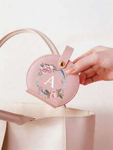 1pc/10pcsA‑Z Pink Romantic Floral Wreath Letter Jewelry Box, Semi‑Circular, Snap‑Button Carry Handle, Divided Inner Lining, Portable Personalized Case With Pink Wreath & White Letters, All‑Season Style, Great Gift For Girlfriends And Bridesmaids - Multicolor - View 3