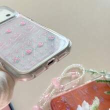Niche Pink Rose Iron Art Pattern Phone Case Compatible With Apple 17 Pro Max, 17 Pro, New 16 Pro, 16 PM, 15 Pro, 15 PM, Anti-Drop Protective Cover, Creative Transparent Design For Women - Pink - View 3