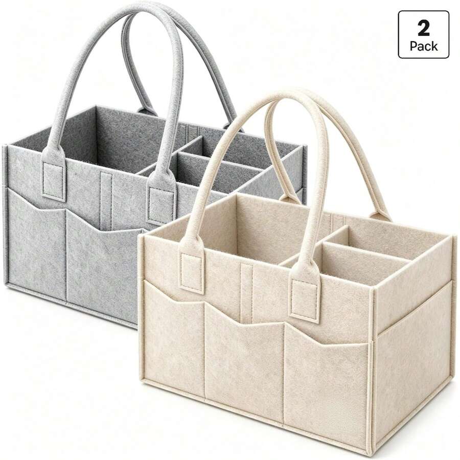2 Pack Organizer Caddy Popok Bayi - Perlengkapan Esensial Bayi Baru Lahir untuk Daftar Kado Bayi - Wadah Penyimpanan Kamar Bayi Kokoh & Caddy Mobil Portabel untuk Popok dan Tisu Basah - MultiWarna - View 1