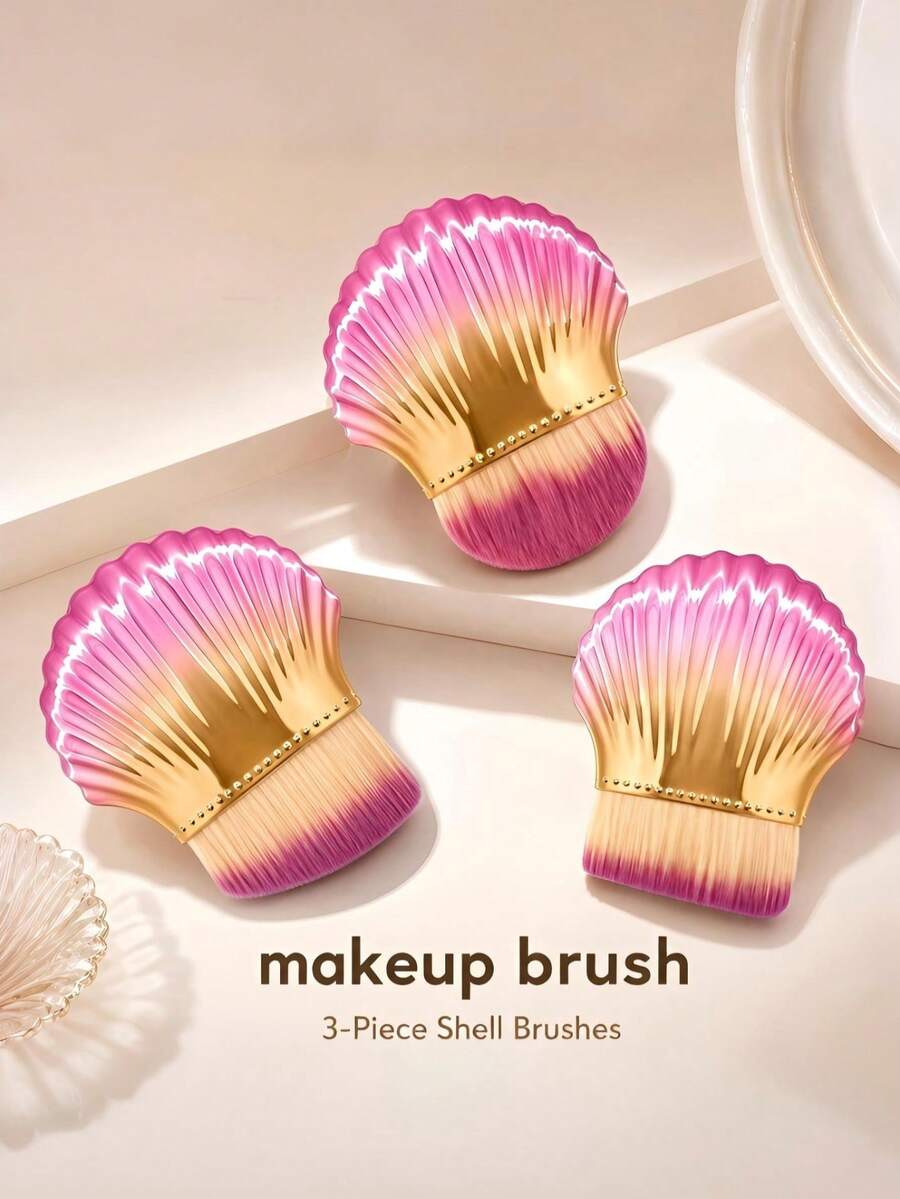 3 Buah Perlengkapan Makeup Mini, Desain Portabel untuk Perjalanan - Termasuk Kuas Alas Bedak, Kuas Kontur, Kuas Perona Pipi, dan Kuas Highlighter - MultiWarna - View 1