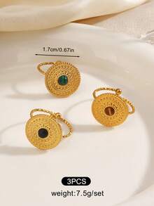 3PCS/1PC Stainless Steel Minimalist Geometric Round Ring, Suitable For Women's Daily And Party Wear - Multicolor - View 9