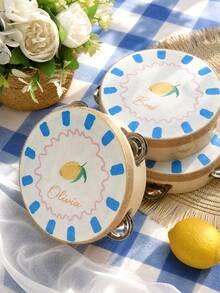 Custom Name 6 Inch Cute Fruit Wedding Tambourine, Personalized Dopamine Strawberry Lemon Avocado Handheld Tambourine With Jute Rope Trim For Summer Wedding, Bridal Shower, Reception, & Dancing (Drumstick Not Included) - Multicolor - View 7