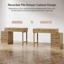 LITTLE TREE Computer Desk With 5 Drawers, Reversible Small Writing Desk With Storage, Vintage Wooden Study Table Office Workstation For Home Office, Small Spaces, Walnut Brown - Light Brown - View 6