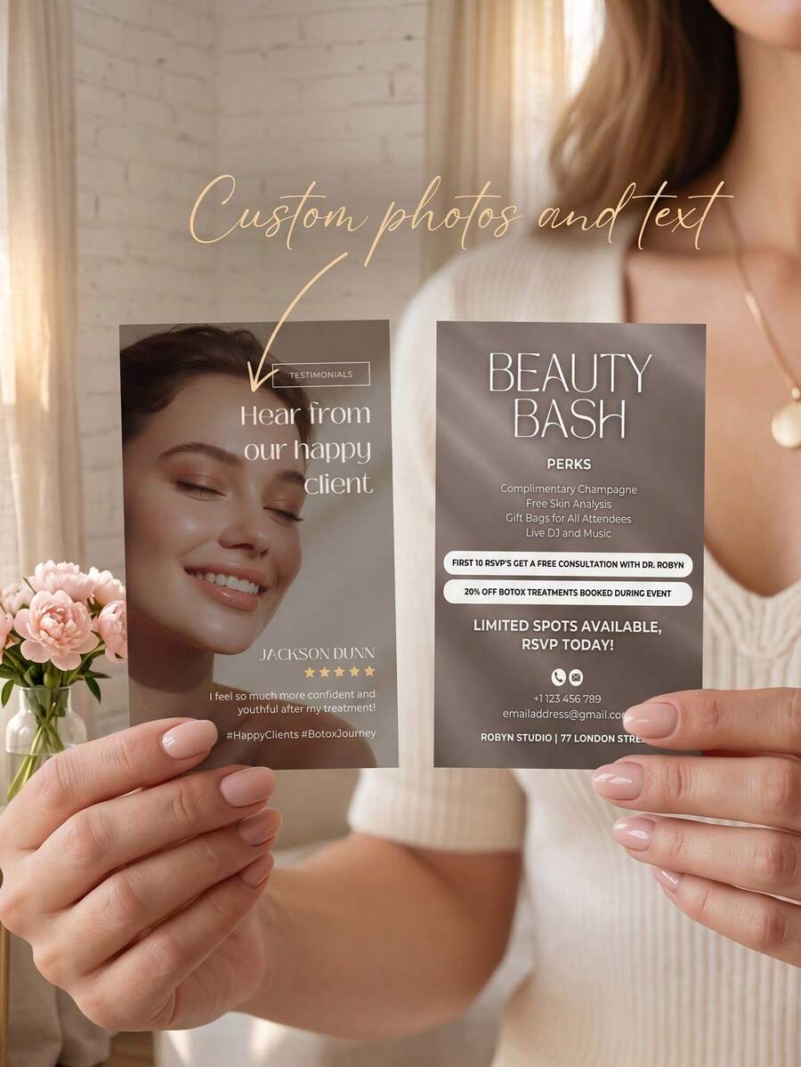 200/500/1000pcs Custom Medspa Business Card,Personalized Beauty Salon Info Card,Custom Photo And Text,Customized Paper Appointment Marketing Card For Aesthetic Clinic,Beauty Studio,Small Beauty Business Marketing Supplies - Multicolor - View 1