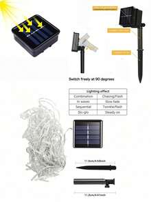 5.5M/9M Solar String Light,8 Lighting Modes,Outdoor Solar Icicle Light String,Waterproof Fairy Light,97/160LED Curtain Waterfall Light,Suitable For Gardens,Courtyards,Parties,Camping,Windows,Balconies,Walls,Weddings,Homes,Houses,Christmas Decoration - Solar Powered Icicle String Lights - View 11
