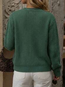 Women's Long Sleeve Solid Color Casual Loose Daily Minimalist Knit Cardigan Sweater - Green - View 3