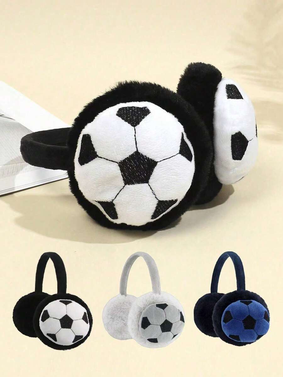 1PC Soccer Style Plush Earflap Warm Ear Muffs, Suitable For Outdoor Skiing, Cycling, Daily Wear With Embroidered Design - Multicolor - View 1