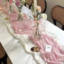 1pc/5pcs 90*180cm Solid Color Table Runner, Minimalist Polyester Table Liner Decoration, For Dining Table - Pink - View 5