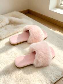 Kids Fashion Fuzzy Slippers, Autumn/Winter Home Fuzzy Slippers, Minimalist Design, Comfortable And Warm - Baby Pink - View 6