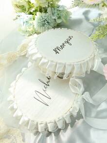 Personalized 6 Inch Wedding Handheld Tambourine With Single Row Metal Jingles & Lace Ruffle Bow, Custom Name Ribbon Tambourine For Wedding Ceremony, Bridal Shower, Reception, Party Favors & Dancing (Drumstick Not Included) - Multicolor - View 6
