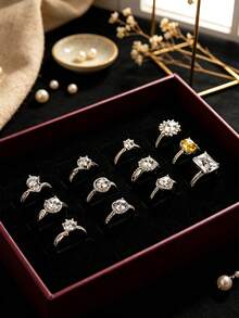1pc Fashionable Elegant Cubic Zirconia Copper Moissanite Silver Color Adjustable Ring For Women, Suitable For Casual Wear, Gift And Daily Use - Style 1 - View 4