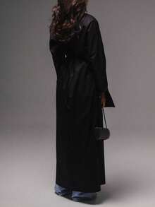 Women's Fashion Elegant High Neck Long Sleeve Zipper High Slit Robe Top, Solid Color Button Zipper High Slit To Thigh, Suitable For Commuting, Daily Wear, Dating - Black - View 3