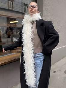 1pc Women's Casual Wedding Party Plush Black Scarf, Fashionable Luxury Autumn Decorative Shawl, Ceremony Shawl, Suitable For Autumn/Winter Matching - White - View 2