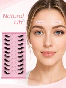 10 Pairs Half Lashes Fluffy, Dense, Naturally Curled, Slender, Fox Like, European And American Style, Soft And Enlarged Eyes, Reusable, Essential For Daily Commuting Makeup, Portable And Suitable For Various Occasions - View 5