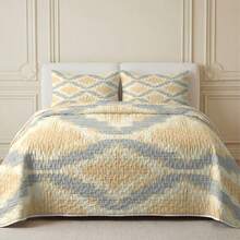 3pcs Blurred Diamond Fabric Texture Quilted Bedding Set (1 Bedspread, 2 Pillowcases, Pillow Inserts Not Included) Breathable Comfortable All-Season Use Holiday Gift Suitable For Hotel, Guest House, Bedroom, Ultra Soft Breathable Sweat-Absorbent Bedding - Multicolor - View 1