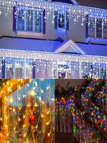 5.5M/9M Solar String Light,8 Lighting Modes,Outdoor Solar Icicle Light String,Waterproof Fairy Light,97/160LED Curtain Waterfall Light,Suitable For Gardens,Courtyards,Parties,Camping,Windows,Balconies,Walls,Weddings,Homes,Houses,Christmas Decoration - Solar Powered Icicle String Lights - View 12