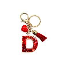 Pomegranate Style 26 Letter Keychain, Red Resin Key Chain With Heart Decoration, Tassel Crystal Bag Charm Pendant - Multicolor - View 9