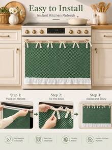1 buah Tirai Kafe Motif Polkadot Hijau Vintage dengan Pita dan Tali Pengikat, Tirai Pendek Setengah dengan Tepi Bergelombang, Tirai Dekoratif Anti Debu untuk Dapur dan Oven - Hijau - View 9