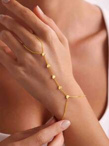 rundraw 2pcs/Set Gold Linked Finger Chain & Handmade Faux Pearl Bracelet, Elegant Jewelry Gift For Women, Daily Wear. - Multicolor - View 6