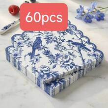 Disposable Paper Napkins, Chinese Blue Bird Floral Pattern, Vintage Blue And White Floral Bird Design Guest Hand Towels, Suitable For Oriental Weddings And French Garden Party Table Decor - Blue - View 7