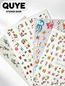 1 Set Adesivos, Scrapbook Supplies, Mixed Pattern Decor Stickers, Floral, Marine And Fruit Motif Decals, Self Adhesive Ornament Stickers For Nail, Phone, Gadget Surface Decoration - STZ-5D120121122 123 - View 3