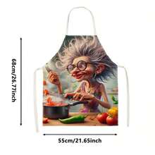1pc Funny Cartoon Crazy Grandma Kitchen Apron - Sleeveless Design, Durable And Comfortable Fit, With Cartoon Humorous Baking And Cooking Old Lady Pattern, Suitable For Cooking, Baking And Home Cleaning, Household Cleaning, Housework Apron, Hand-Painted Handmade Gardening Apron, Interesting Holiday Gift - Multicolor - View 13