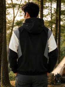 Men's Outdoor Jacket, Contrast Color Casual Windbreaker, Sport Jacket, Coat Black Spring Sports - Black - View 8