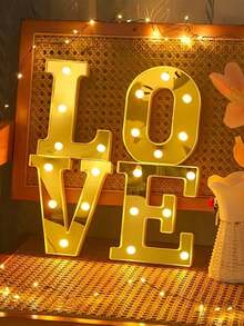 1pc Gold Letter Light Sign, LED Number Light, A-Z Letters, 0-9 Numbers, Suitable For Night Light, Home Bar, Christmas Decor, Birthday Party, Wedding Decoration, Table Lamp, Bedroom Lighting, Christmas Wreath, LED Light - Letter Lights - View 5