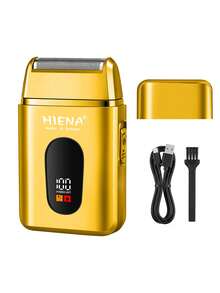 HIENA Portable Electric Shaver For Men, Reciprocating Foil Razor With Digital Power Display, USB Rechargeable Cordless Beard Trimmer, Mini Pocket Travel Shaver, Men Grooming Tool, Ideal Gift For Him - Gold - View 1