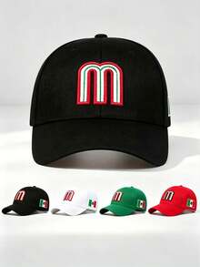 1pc Men Mexico M‑Letter 3D Embroidered Baseball Cap Side Mexican Flag Print Adjustable Hat For Hiking Casual Street Party Travel - Multiple Styles - View 6