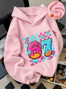 Tween Girl 1pc Thermal Lined Thick Warm Hooded Sweatshirt, Young Student Kids Clothing, Suitable For Children's Autumn/Winter Long Sleeve Top - Pink - View 2