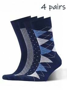 4 Pairs Unisex Mid-Calf Business Socks, Soft And Comfortable Texture, Breathable And Moisture-Wicking, Fashionable And Versatile Style, Essential For Business Success - Multicolor - View 1