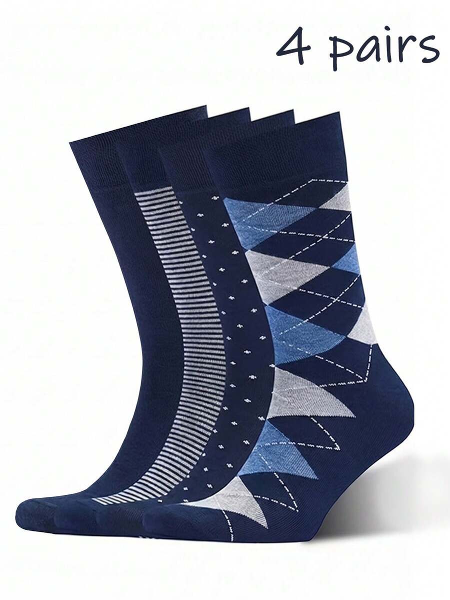 4 Pairs Unisex Mid-Calf Business Socks, Soft And Comfortable Texture, Breathable And Moisture-Wicking, Fashionable And Versatile Style, Essential For Business Success - Multicolor - View 1