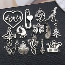 15pcs Alloy Antique Silvery Mixed Style Pendant Jewelry Making DIY Earring Pendant Various Design Charms For Jewelry Making Bracelets Necklace - Antique Silver - View 1