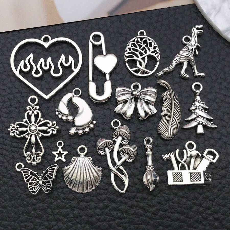 15pcs Alloy Antique Silvery Mixed Style Pendant Jewelry Making DIY Earring Pendant Various Design Charms For Jewelry Making Bracelets Necklace - Antique Silver - View 1