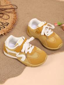1 Pair Yellow Mesh Breathable Soft Sole Anti-Slip Colorblock Lace-Up & Hook-And-Loop Casual Sports Shoes For Daily Wear, Travel, Vacation, Home, Party, Outdoor, Spring/Autumn New 2026 - Yellow - View 5