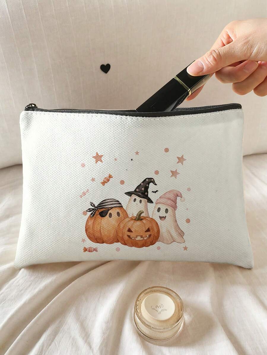 1pc, Makeup Bag, Multi-Scenario Universal, Extra Large Capacity, Ultra-Lightweight & Portable, Versatile & Practical, Halloween Pattern Printed Toiletry Bag, Cosmetic Bag, Large Capacity Toiletry Bag, For Lipstick, Brushes, Skincare, Phone, Coins, Small Items, For Home, Gift, Vacation And Holiday Multi-Functional Use, Teenager Toiletry Storage Bag - Multicolor - View 1